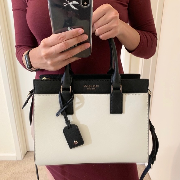 KATE SPADE CAMERON MEDIUM BAG SATCHEL BLACK BEIGE - Picture 2 of 8